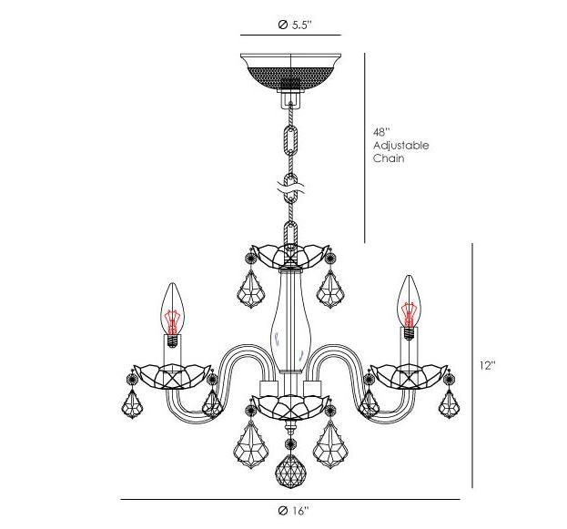 Clarion 4-Light Chrome Finish and Cranberry Red Crystal Chandelier