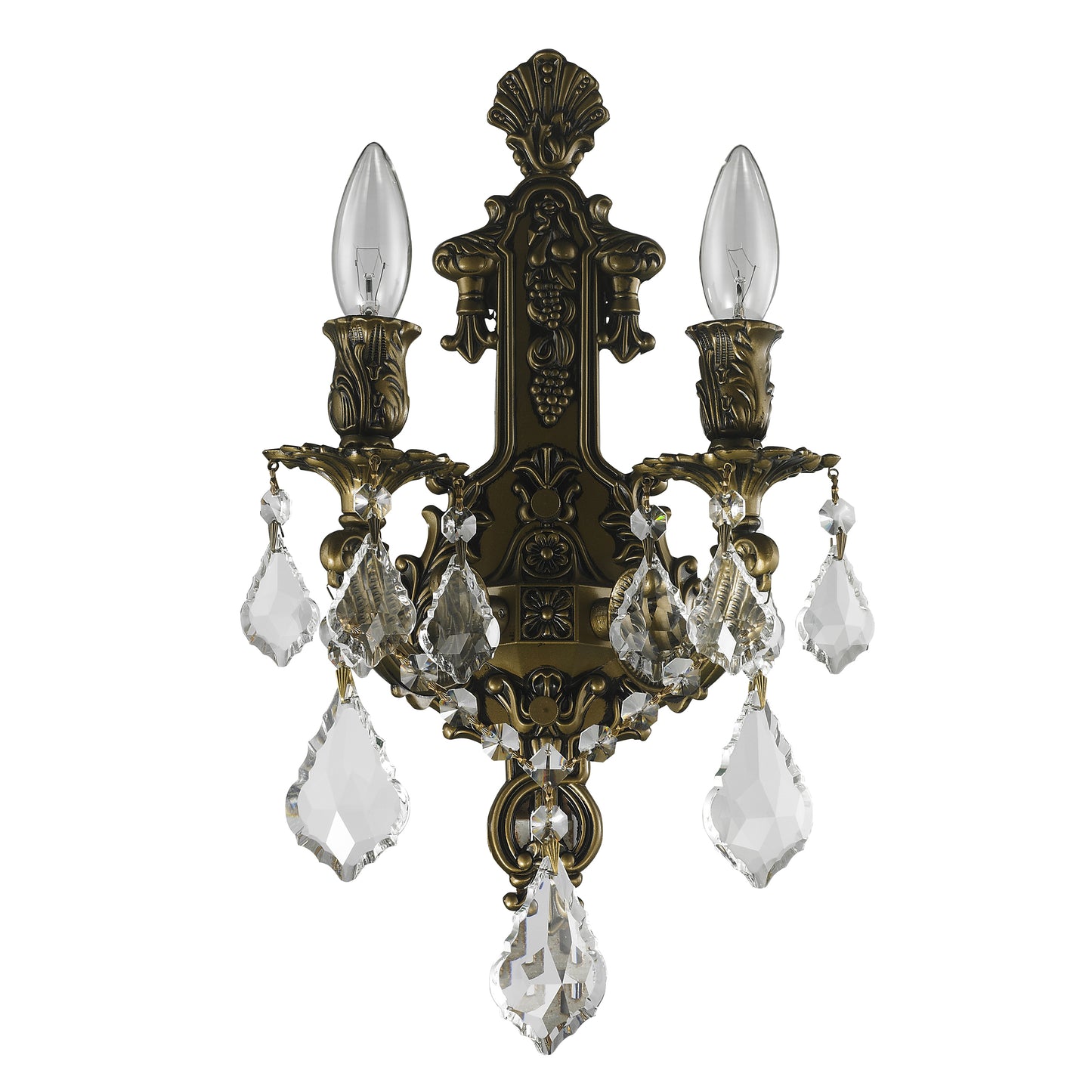 Versailles 2-Light Antique Bronze Finish Crystal Wall Sconce Light 12 in. W x 13 in. H