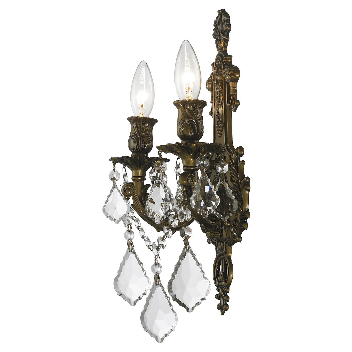 Versailles 2-Light Antique Bronze Finish Crystal Wall Sconce Light 12 in. W x 13 in. H