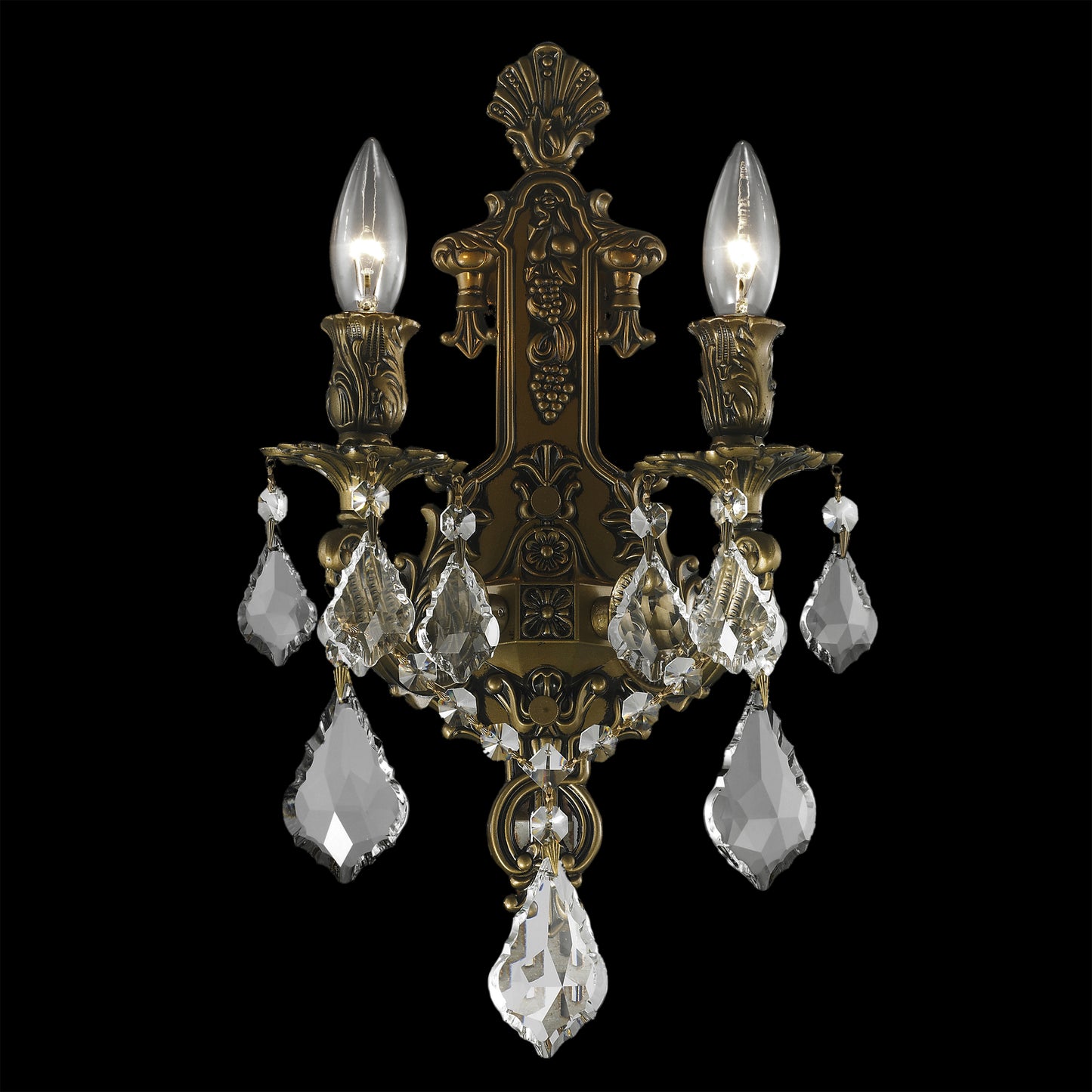 Versailles 2-Light Antique Bronze Finish Crystal Wall Sconce Light 12 in. W x 13 in. H