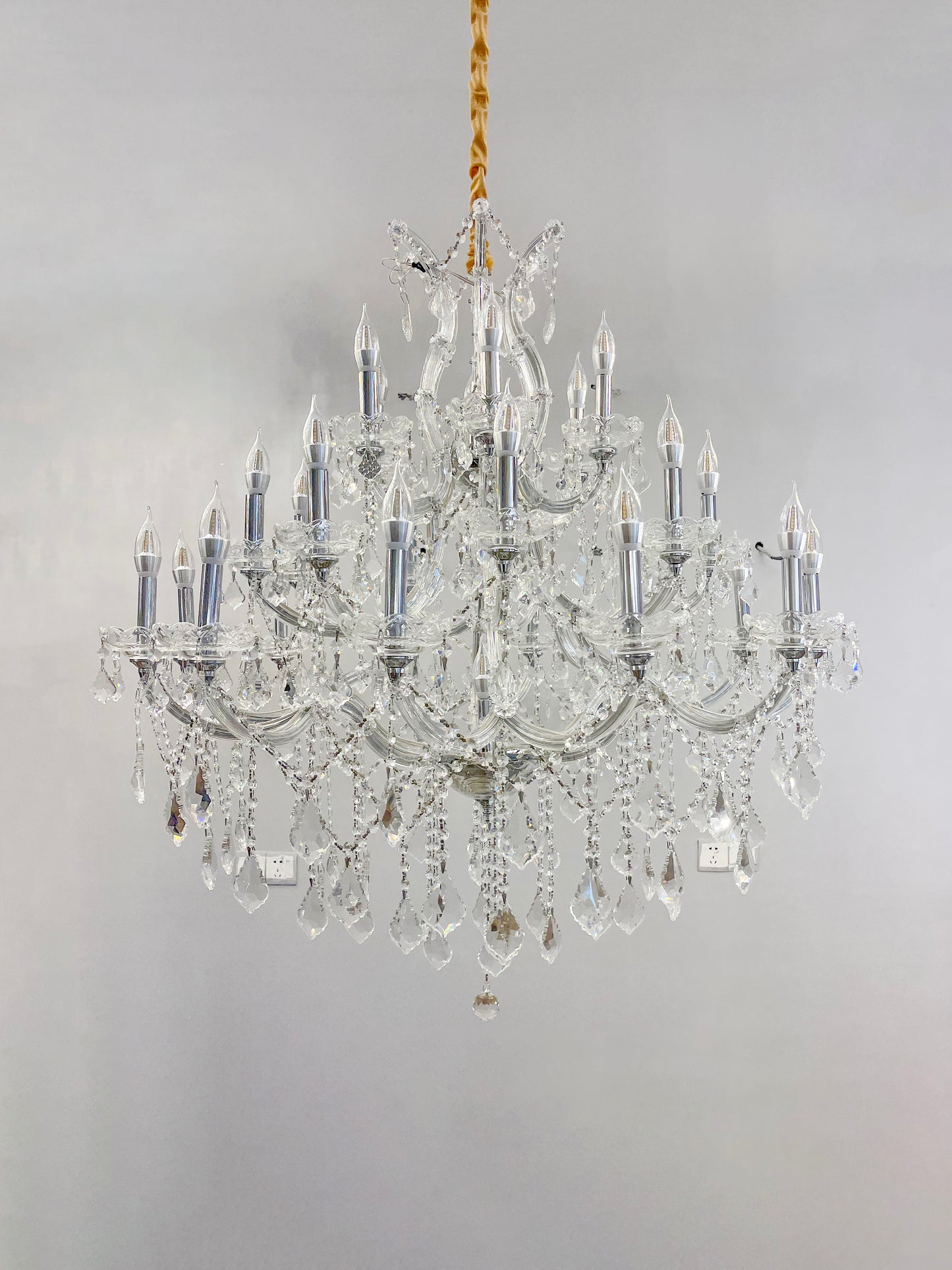Maria Theresa 28-Light Chrome Finish and Clear Crystal Chandelier 38 in. Dia x 42 in. H Three 3 Tier Extra Large