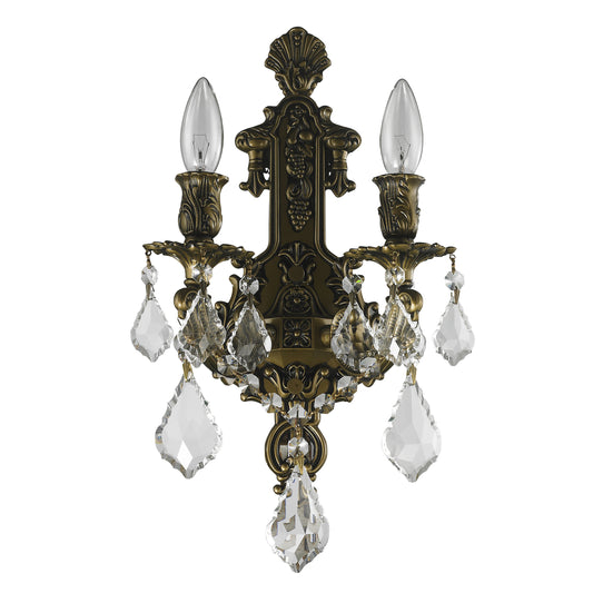 Versailles 2-Light Antique Bronze Finish Crystal Wall Sconce Light 12 in. W x 13 in. H