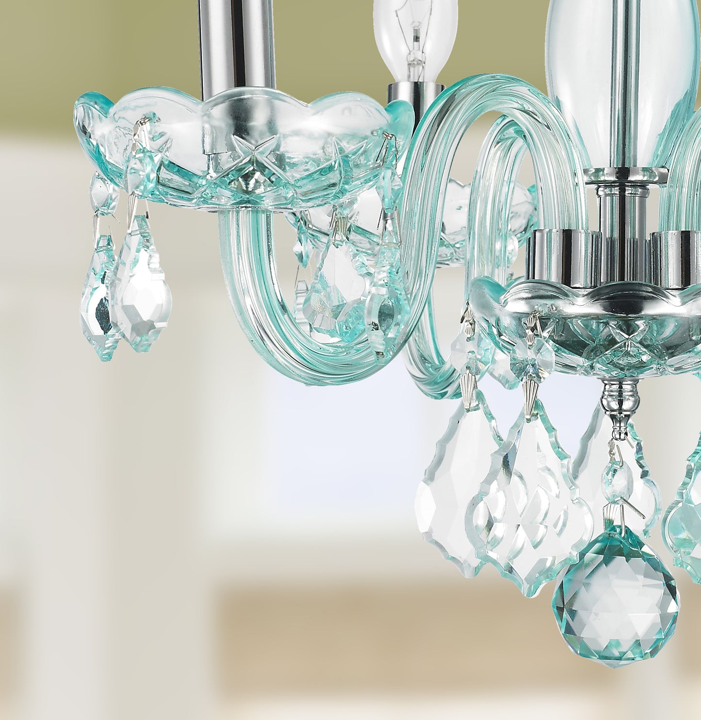 Clarion 4-Light Chrome Finish and Coral Blue Turquoise Crystal Chandelier