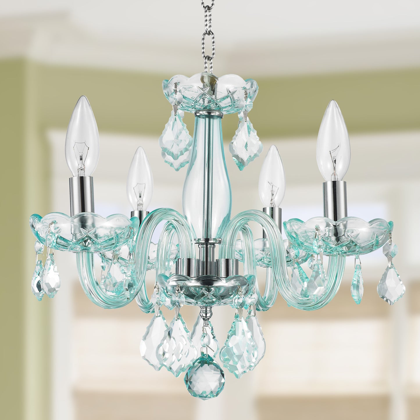 Clarion 4-Light Chrome Finish and Coral Blue Turquoise Crystal Chandelier