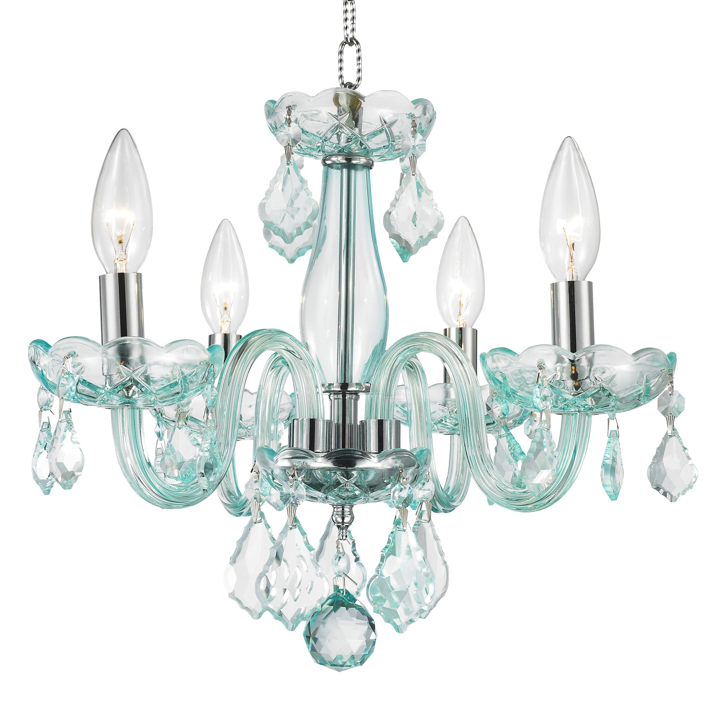 Clarion 4-Light Chrome Finish and Coral Blue Turquoise Crystal Chandelier