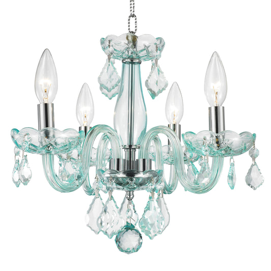 Clarion 4-Light Chrome Finish and Coral Blue Turquoise Crystal Chandelier