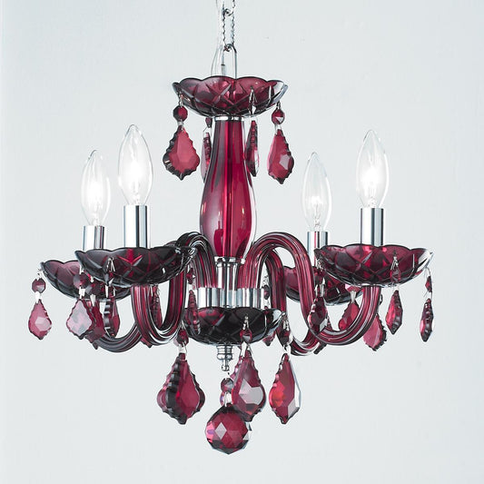 Clarion 4-Light Chrome Finish and Cranberry Red Crystal Chandelier
